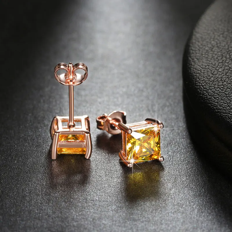 ORSA JEWELS женские серьги 1ct кубический циркон без никеля большие серьги-гвоздики ювелирных изделий OE148 - Окраска металла: Rose Gold Yellow CZ