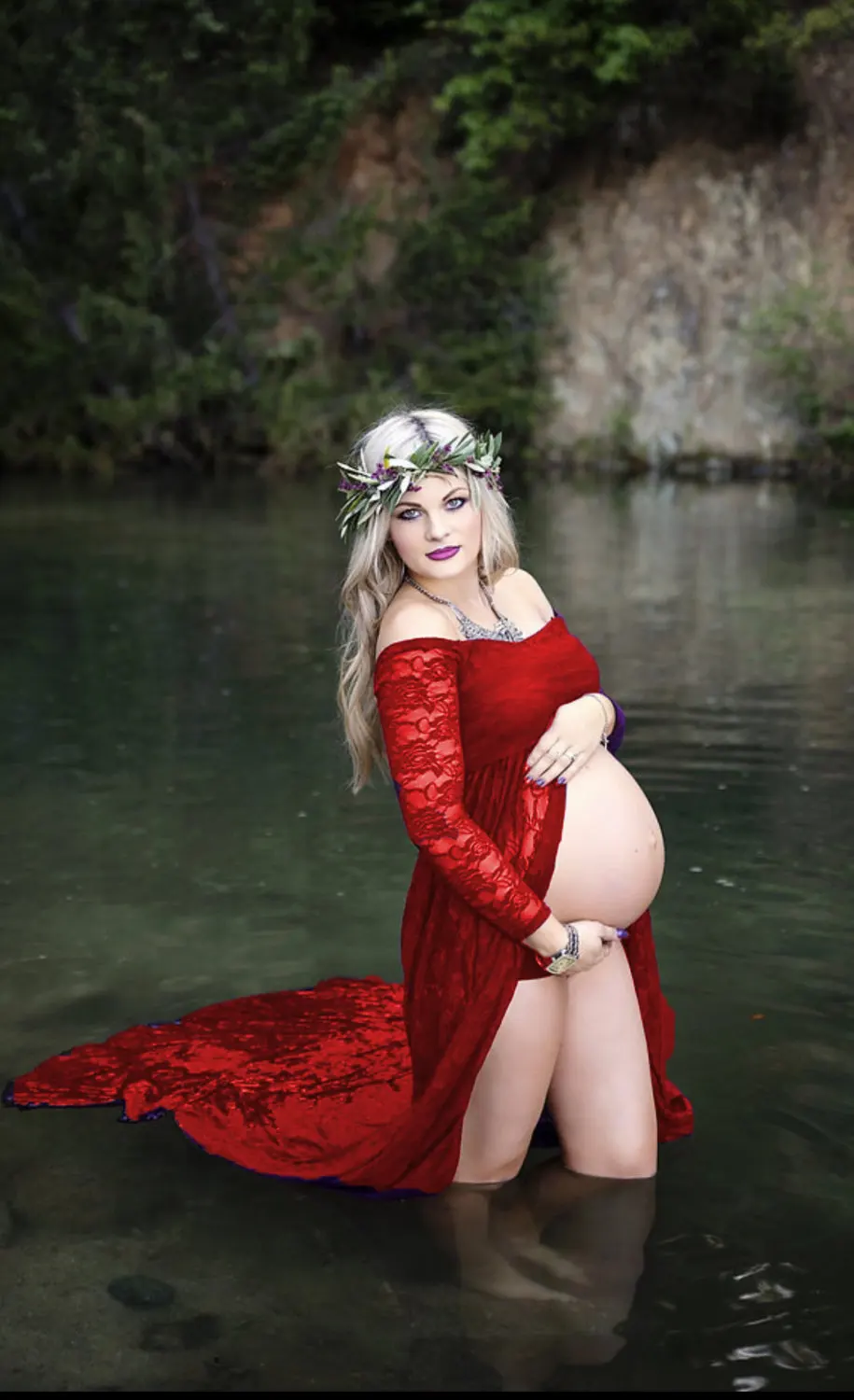 Red Lace Long Sleeve Pregnancy Dress Photography Props Maternity Dresses Shoot Maxi Gown Dresses For Pregnant Women Clothes - Цвет: Red