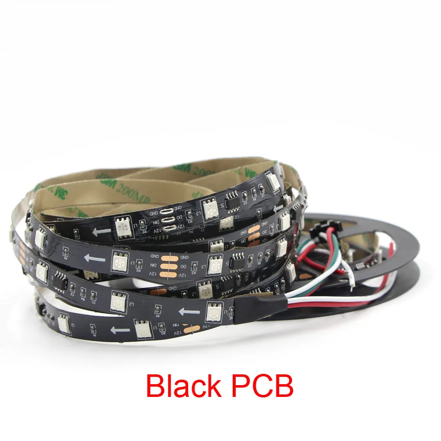 black PCB WS2811 Дюралайт с Светодиодные ленты свет полный Цвет программируемое перенастраиваемое светодиодное освещение DIY 12 V SMD5050 30/60 светодиодный s/m 0,5 м-5 м на праздник Красного ночного клуба - Испускаемый цвет: black PCB