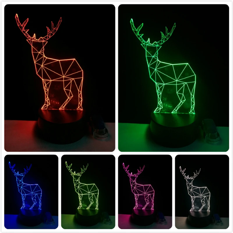 Рождественский подарок 2019 года 3D лампа в виде оленя с животными RGB светодиодная USB