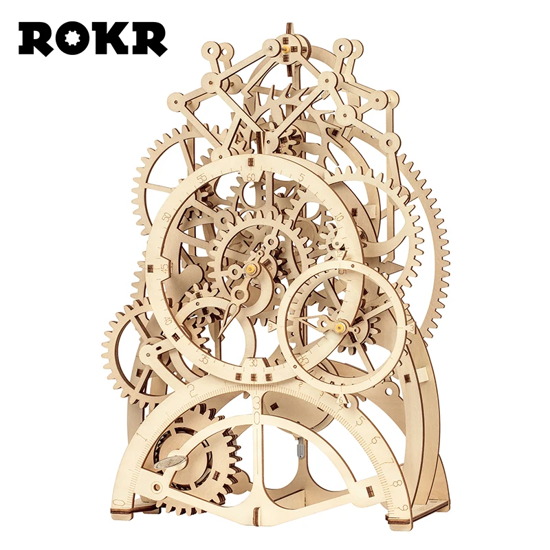 ROKR DIY 3D деревянная головоломка механический привод шестерни МАЯТНИК Часы сборка модели Строительный набор игрушки для детей и взрослых LK501