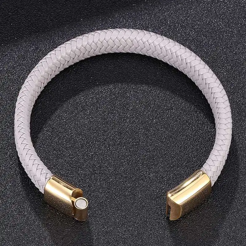 Панк серый плетеный кожаный браслет мужские золотые браслеты из нержавеющей