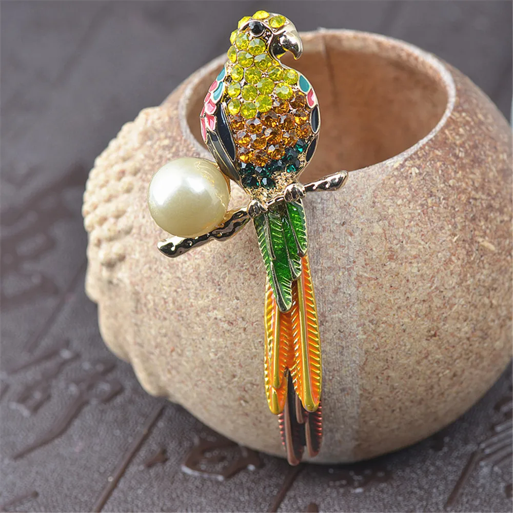 Popular Animal Brooch Pearl Baking Lacquer Women Parrot Personality Accessories | Украшения и аксессуары