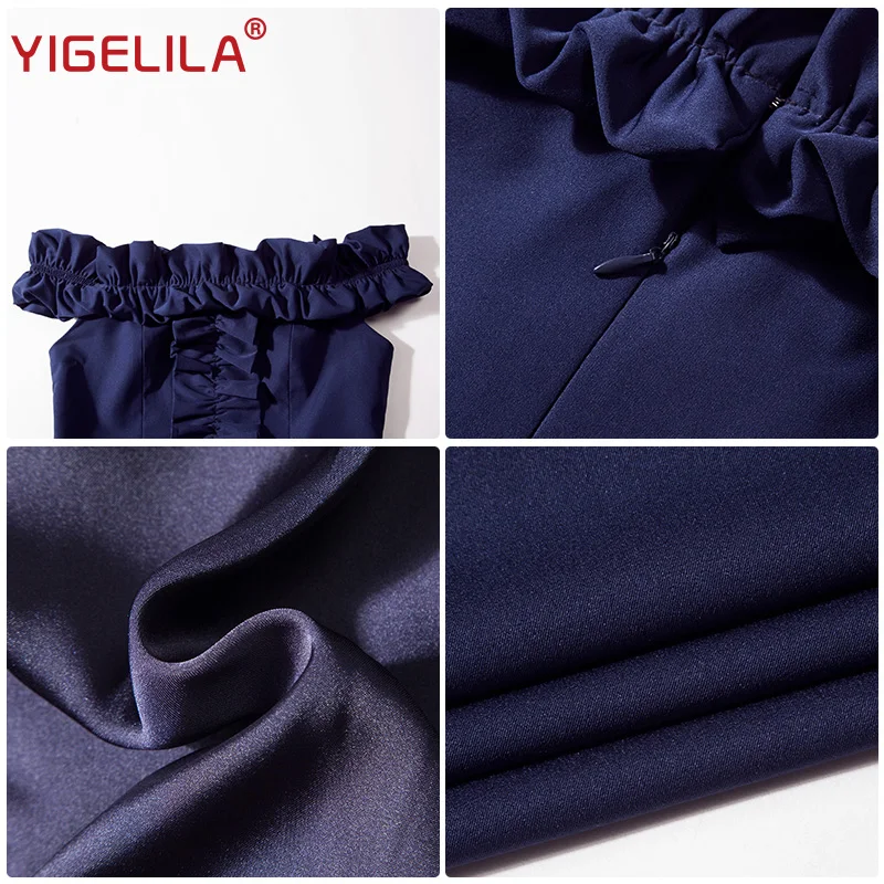 

YIGELILA 2019 Latest Spring Fashion Women Square Collar High Street Sheath Ankle-Length Cascading Ruffle Solid Dress 64349