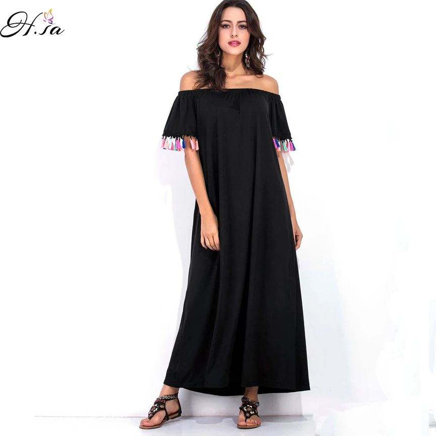 H. SA Лето Boho Стиль Женщины Длинные Платья Макси С Плеча свободные Негабаритных