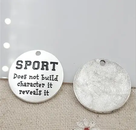 

Newest Antique Silver Plated 20 Pieces/Lot Diameter 25mm Letter Printed Character It Reveals It Sports Charms