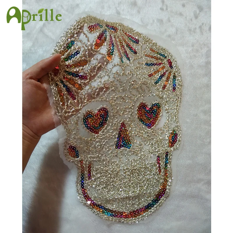 3d lace sequins skull patch DIY clothes stickers on patches for clothingembroidered motif beaded applique punk embroidery badges