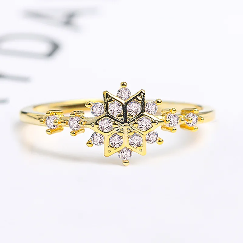 Romad Gold Layered Plating Snowflake Rings for Women Lady with Cubic Zirconia Crystal Wedding Jewelry | Украшения и аксессуары