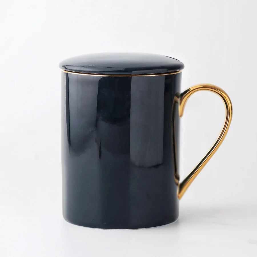 Mug B-Blue MUZITY, элегантный набор керамических кофейных чашек, фарфоровая чашка с золотым краем и блюдце с 304, ложка из нержавеющей стали, керамические кружки - Цвет: Mug B-Blue