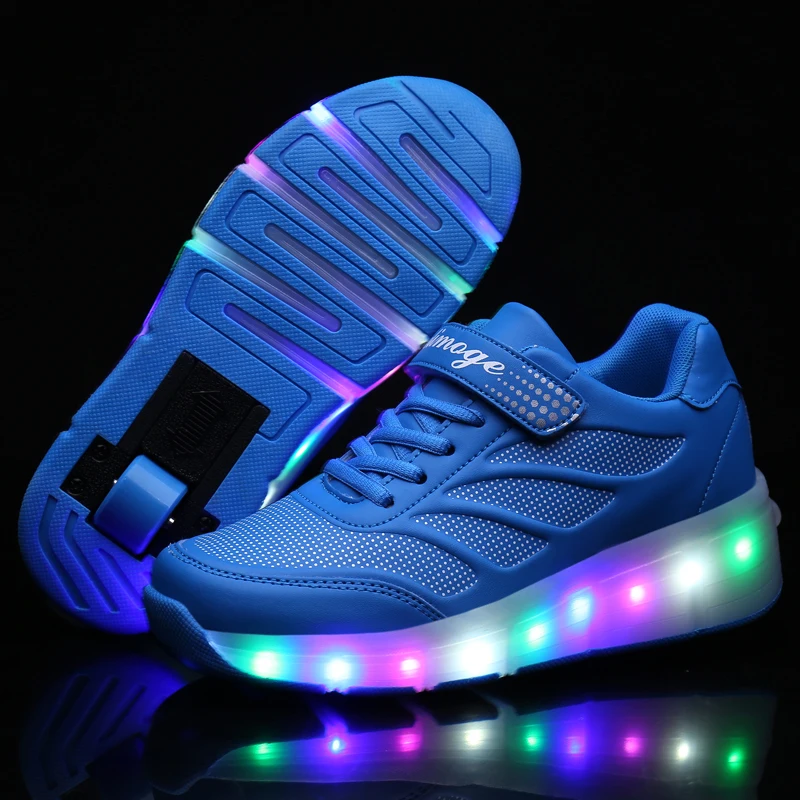 Kids Glowing girls Sneakers with wheels Led Light up Roller Skates Sport Luminous Lighted Shoes for Boys Pink Blue Black | Детская