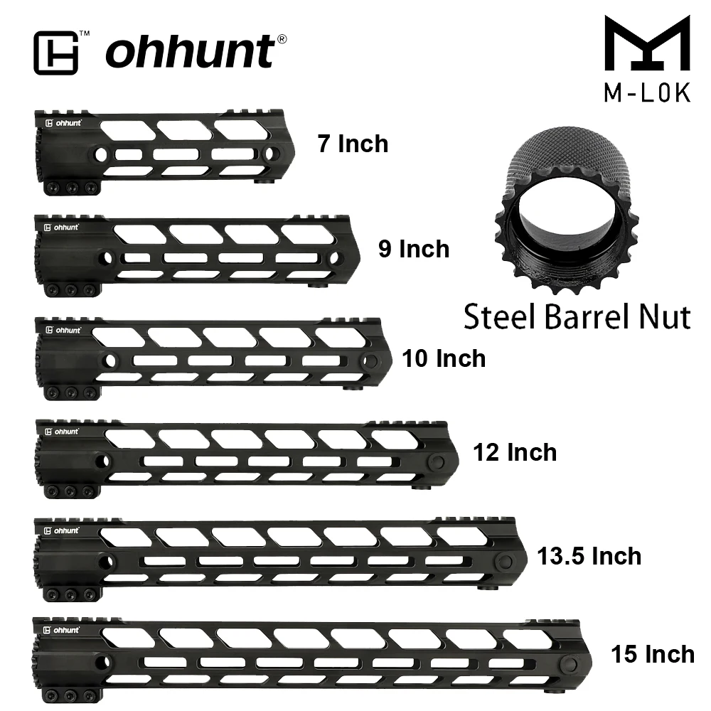 Ohhunt Tactical AR15 поплавок M-LOK Handguard " 9" 1" 12" 13," 15" Пикатинни Вивер рейка с стальной бочкой гайка