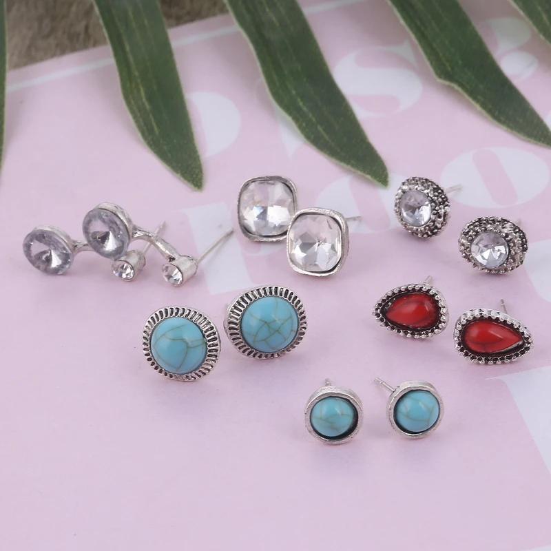 MINHIN 6 шт./компл. новый дизайн серьги-гвоздики для женщин винтажный кристалл