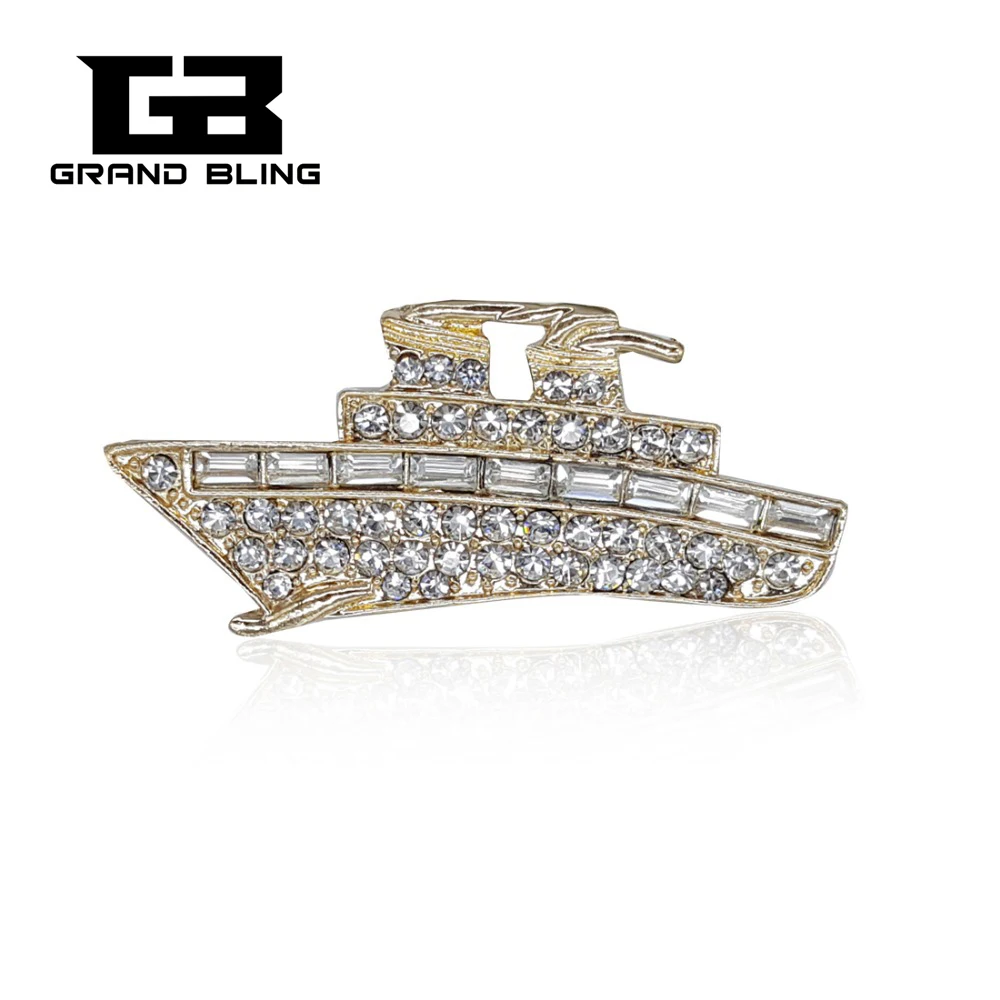 

Rhinestone Gold Tone Cruiser Ship Brooch Pin Gift