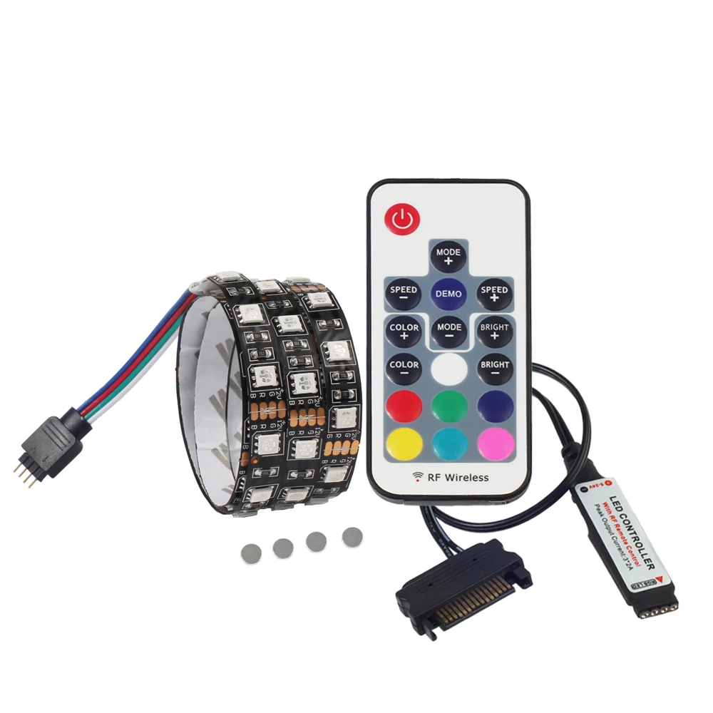 50 см 1м 2м Sata светодиодные ленты 5050 RGB для ПК корпус компьютера 17Key RF дистанционное
