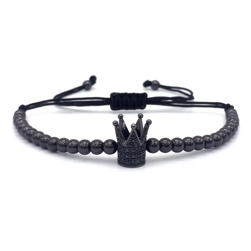 NAIQUBE Top Brand Fashion Imperial Crown Charm Men's Bracelets Micro Pave CZ Beads Trendy Braided Macrame | Украшения и