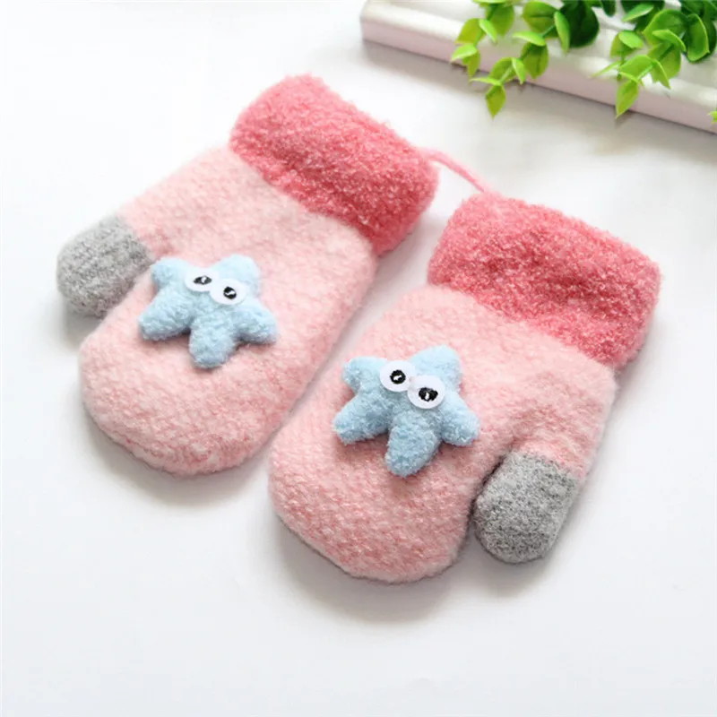Pink TELOTUNY г.; модные милые теплые зимние стеганые перчатки на лямках для маленьких мальчиков и девочек; IU20 - Цвет: Pink