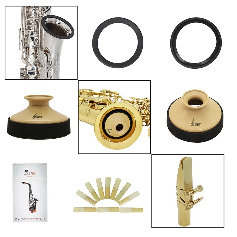 Alto Saxophone Sax Accessory Kit Reeds+Practice Mute+Silencer Ring for Beginners Players | Спорт и развлечения