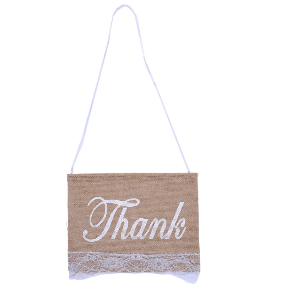 2pcs/set Thank you Wedding Party Flags Raw Jute Simple Style Linen Banner Used In Thanksgiving Birthday Decoration | Дом и сад