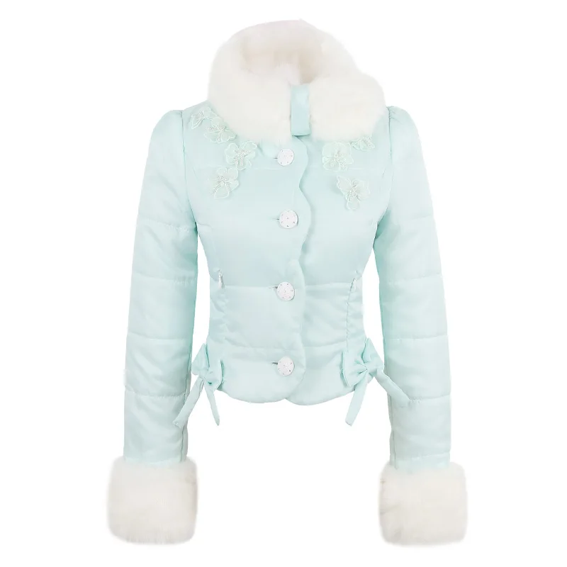 Princess sweet blue Cotton coat Candy rain Embroidery Lace Brow decoration Single breasted Sweet Japanese design C16CD5004 | Женская