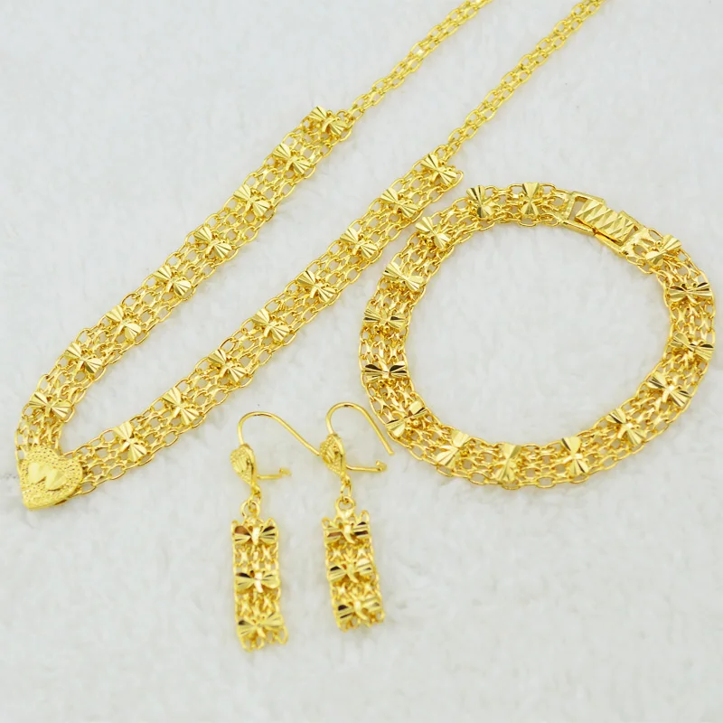 

Ethlyn Charming Ethiopian design necklaces & earring& bracelets sets Gold Color jewellery Three pcs wedding sets S10