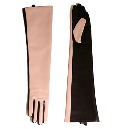 pink and black Женские на заказ 50 см(19,") длинные из натуральной овечьей кожи Двухсторонние цветные перчатки - Цвет: pink and black