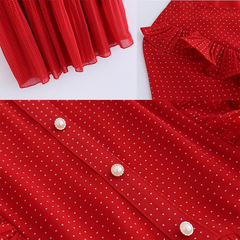 Diwish Women Dress 2019 Plus Size Summer Red Dot Short Flare Sleeve O-Neck Elegant Lady Party Tightening Up Waist | Женская одежда