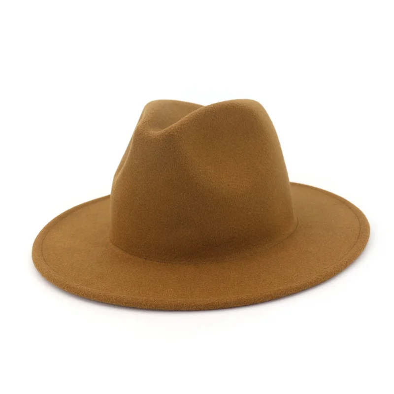 Насыщенный Шерсть Fedoras широкие плоские края Джаз фетровая шляпа Шапки Панама