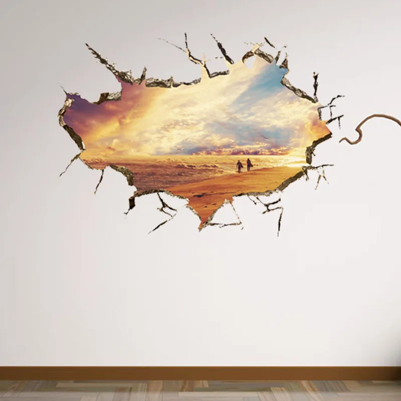 Песчаный пляж Солнечный 3D стены стикеры для детей номеров домашнего декора