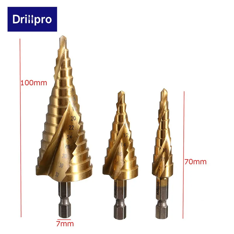 Drillpro 3 шт. HSS Спиральная рифленая центр сверла по металлу на возраст от 4 до 12 лет/20/32 мм карбида вольфрама с покрытием Алюминий Мини-дрель аксессуары Титан шарошечное буровое долото с резьбовой головкой