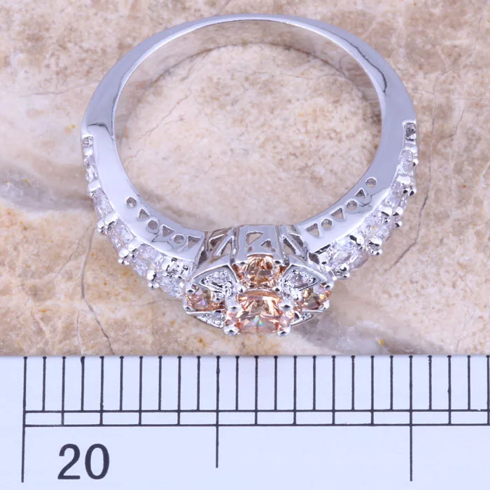 Женское серебряное кольцо цвета шампанского Morganite белое CZ Размер 6/7/8/9 R1491|bag in box