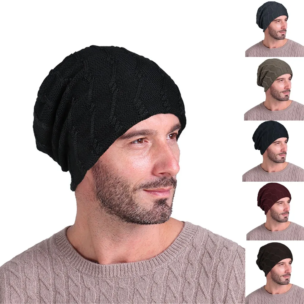 Новые модные зимние шляпы для мужчин твердые Skullies Индия Эластичный Тюрбан шляпа шерсть вязание выпадения волос головной платок обертывание Czapka Zimowa