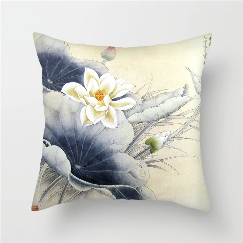 

Fuwatacchi New 2019 Chinese Style Lotus Flowers Cushion Covers Nature Views Pillow Covers for Home Chair Sofa Decor Pillowcases