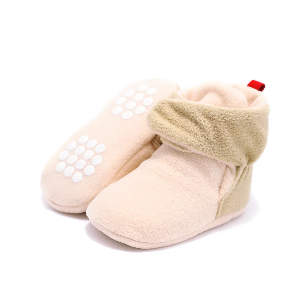 

Newborn Boys Girls Winter Warm Baby Shoes Solid Color Strip Cotton Baby Boots Soft Bottom Infant Toddler Shoes First Walker