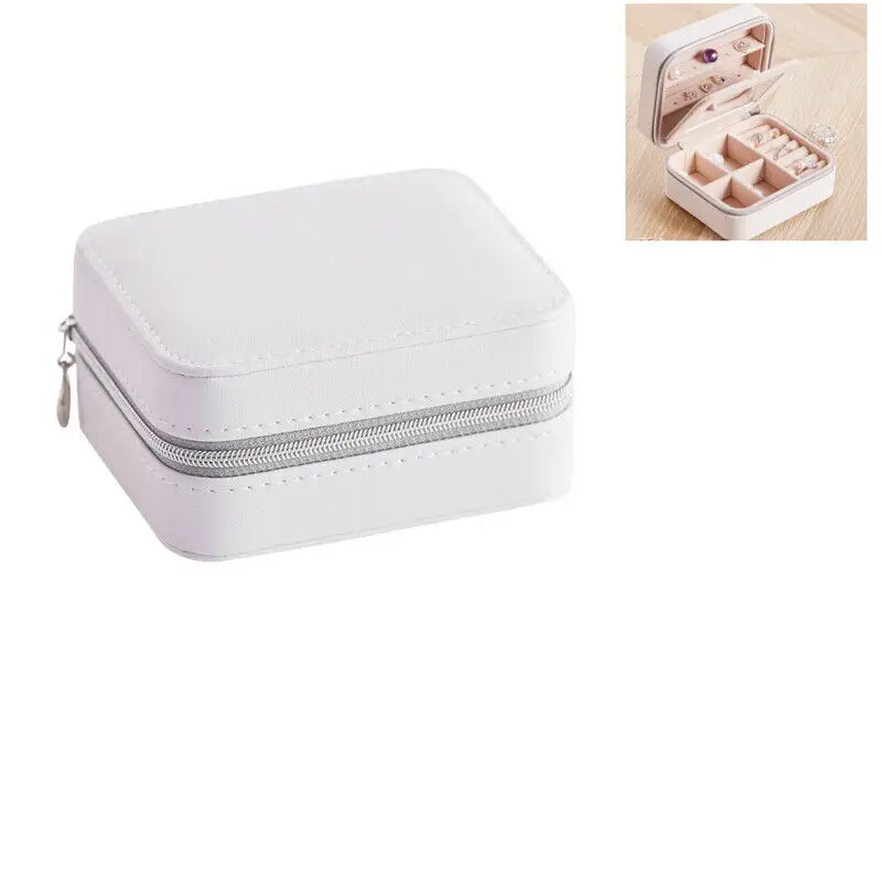 Белый Womens Portable Travel Jewelry Box Organizer PU Jewellery Ornaments Case Storage - Цвет: Белый