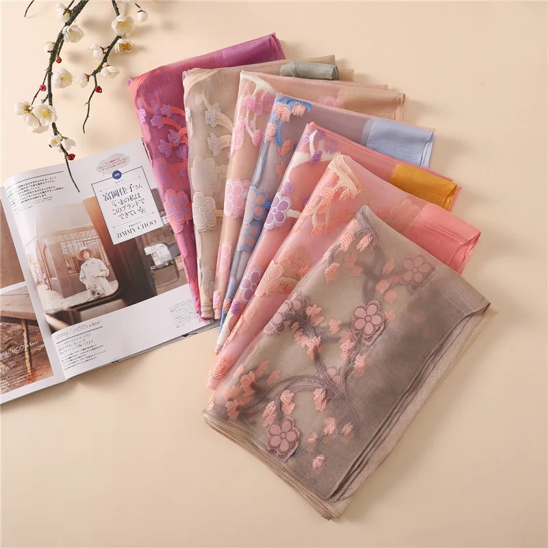 Женский шарф с цветочной вышивкой элегантные бандана из органзы длинным рукавом