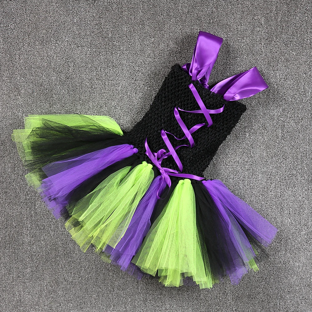 Хэллоуин злой ведьмы платье-пачка для девочек со шляпой цвета: черный фиолетовый