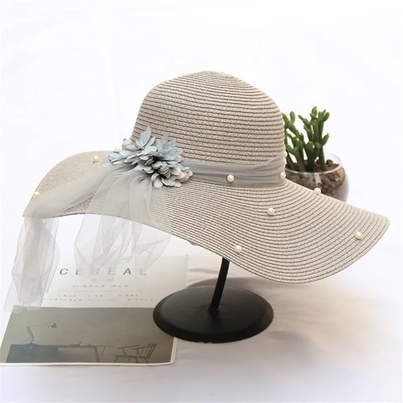 Женская летняя новая Цветочная соломенная шляпа с бусинами Открытый
