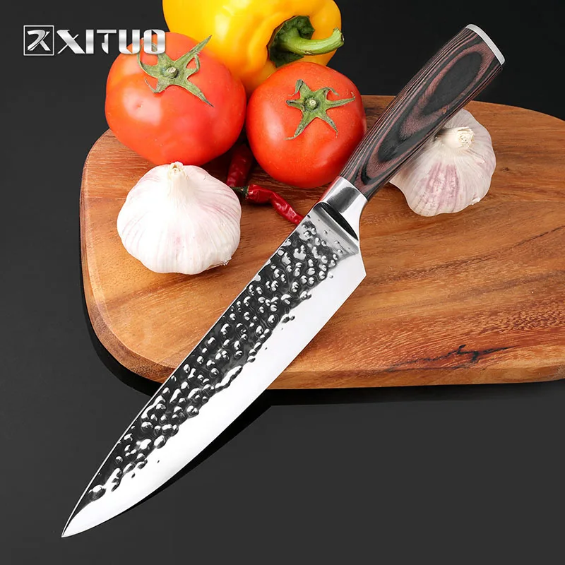 knife XITUO новые поварские ножи " дюймов ручной работы кованые 7Cr17Mov Нержавеющая сталь острый кухонный нож Santoku филе Кливер инструмент для нарезки - Цвет: knife