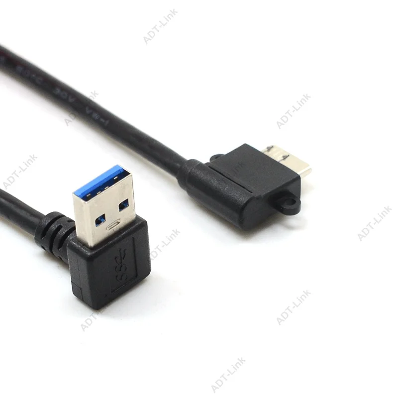 Кабель адаптер USB 3 0 25 см черный правый левый нижний угол тип A штекер Micro B Угловой