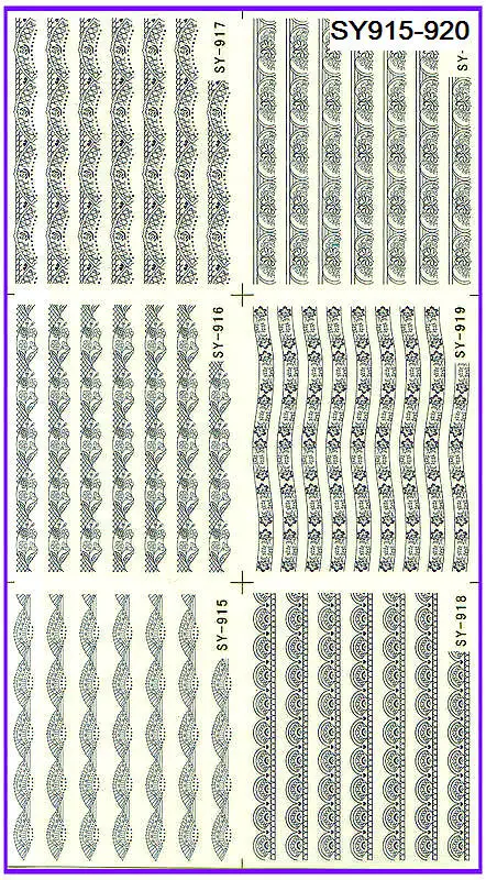 

6 PACK/ LOT GLITTER WATER DECAL NAIL ART NAIL STICKER FRENCH SMILE LACE SY915-920
