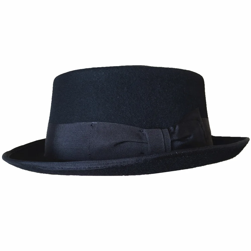 Classic Wool Felt Stingy Brim Pork Pie Hat  Fashion Wool Felt Porkpie Jazz Fedora Hat Black Brown Round Top Trilby Hats