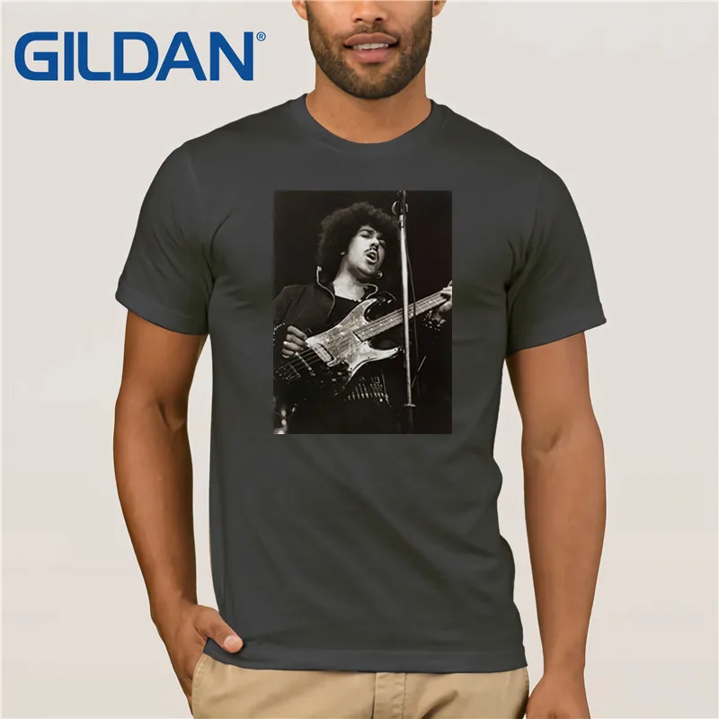 Custom Phil Lynott Мужская футболка из хлопка с круглым воротником черная летняя крутая