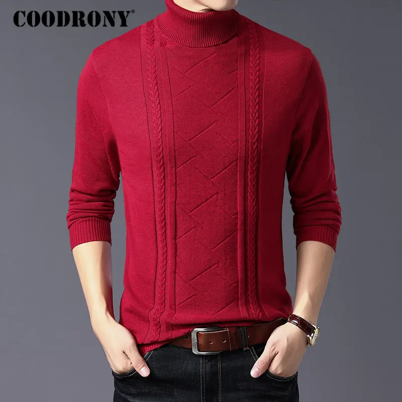 Красный Бренд COODRONY, мужской свитер с высоким воротом, кашемировый шерстяной пуловер, мужская одежда, зимние толстые теплые мужские свитера s 91032 - Цвет: Красный