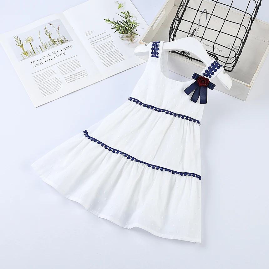 Girl Summer White Dress Cotton Kids Fashion Wholesale Lots Bulk Clothes Toddler Beautiful Lace Sundress Bow Flower Appiques | Детская