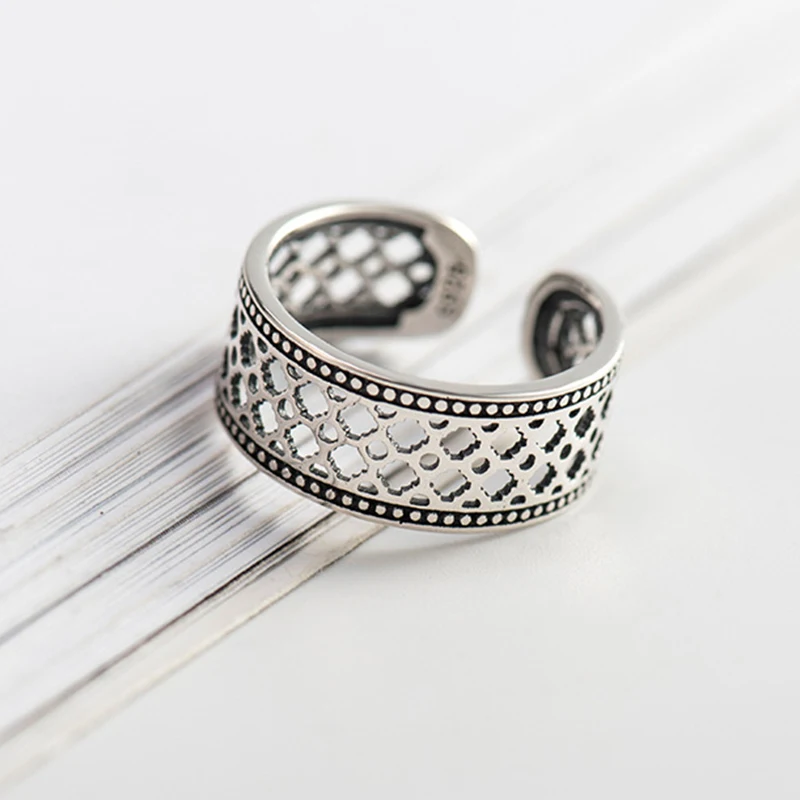 Geometric Personality Hollow Adjustable Thai Silver Ring For Women 925 Sterling Vintage Punk Jewelry | Украшения и аксессуары