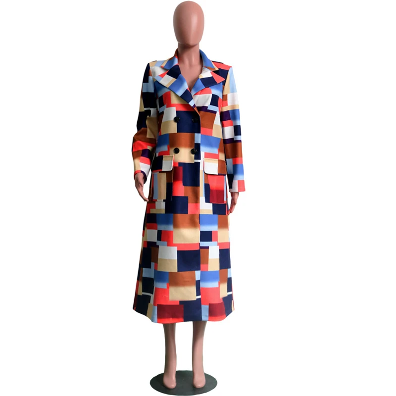 Женское шерстяное пальто Adogirl разноцветное двубортное в клетку с отложным