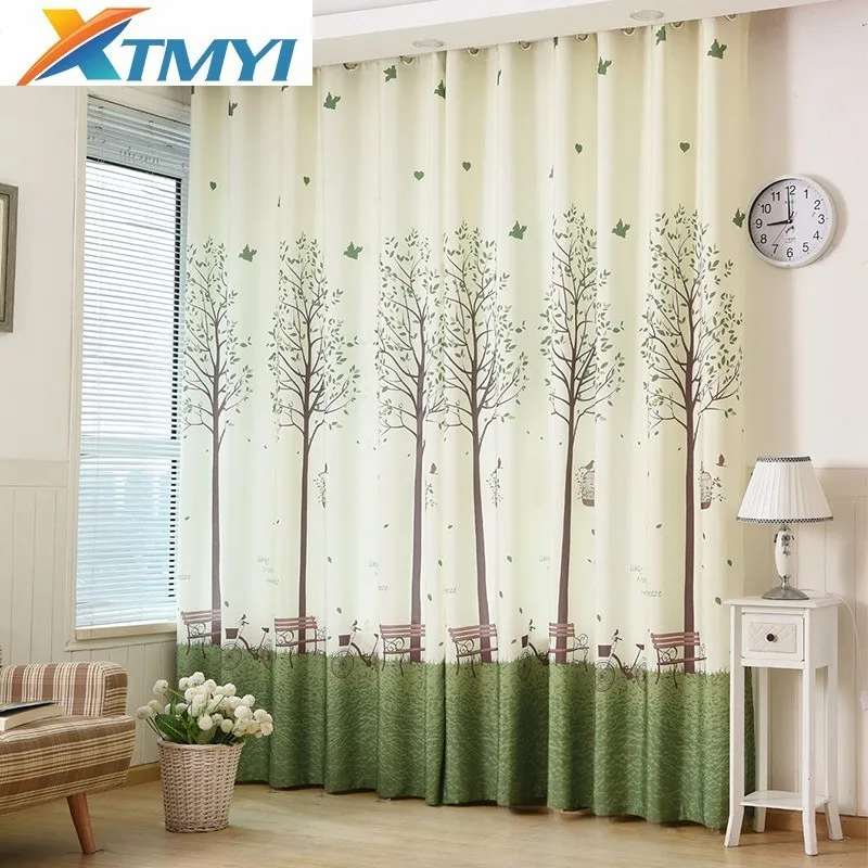 Корейские зеленые занавески с изображением дерева для гостиной декоративные