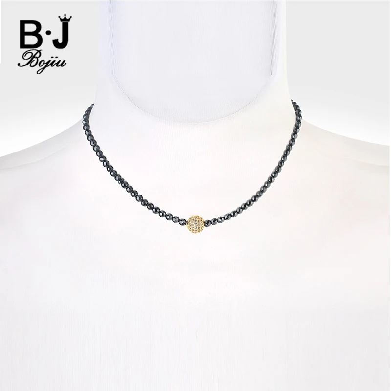Женское ожерелье с цепочкой BOJIU из гематита бусинами и цирконом короткое для