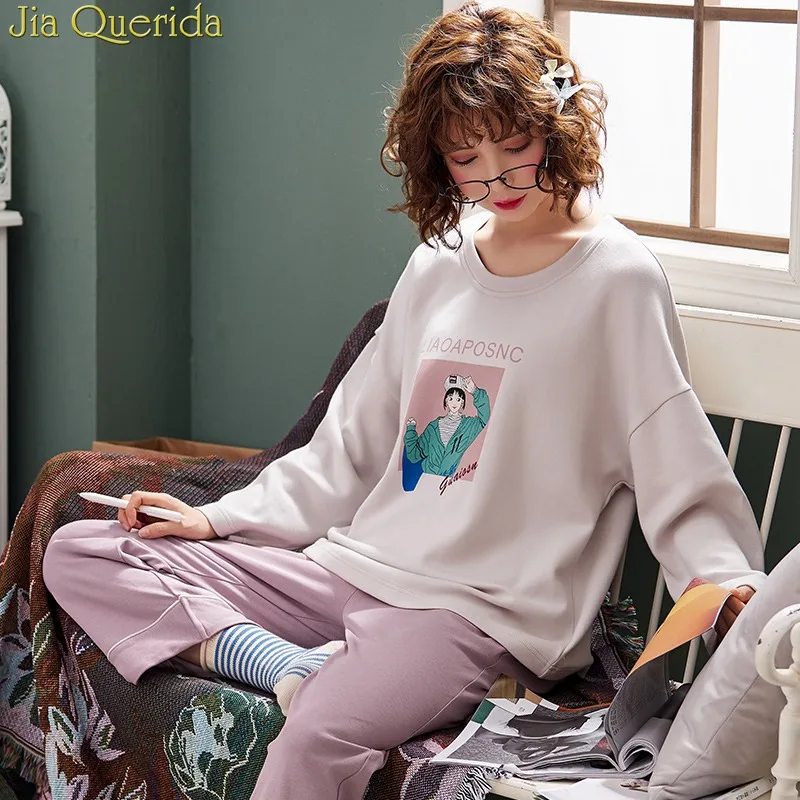 J &amp Q пижамный комплект с длинными рукавами Весенняя домашняя одежда для женщин