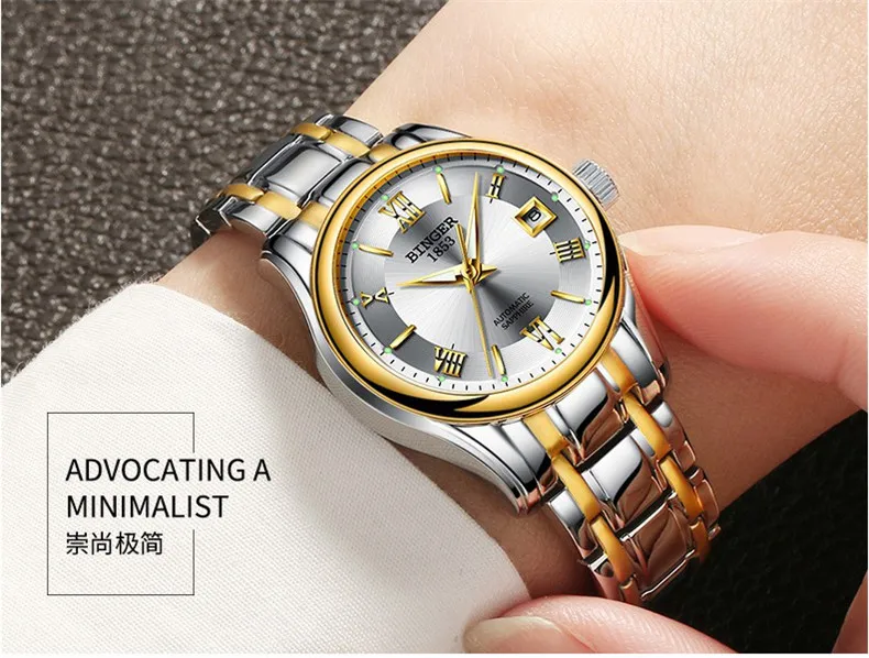 

BINGER Fashion Women Watches Ladies Top Brand Luxury sapphire Sport Automatic Mechanical Watch Women Silver Waterproof Watch